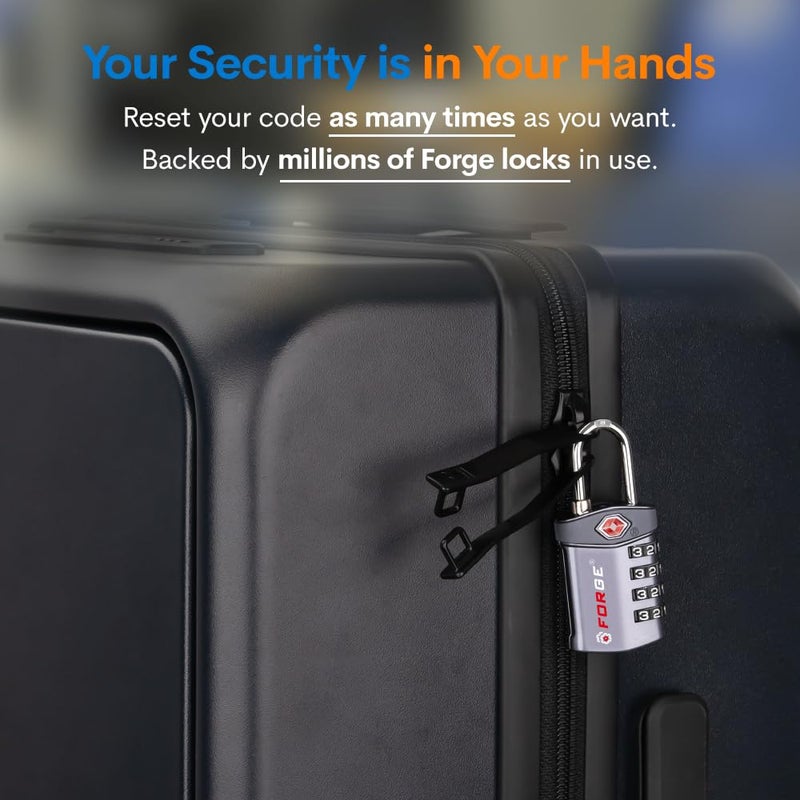 Forge 4-Digit Combination Lock, TSA Approved Locks for Luggage, Travel, Gym, School, Suitcase, Backpack, Pelican case, Easy Read dials, Zinc Alloy Body. - Image 4